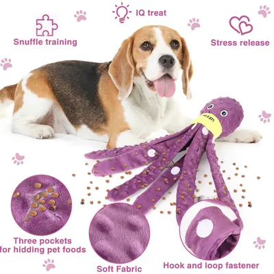 Dog Snuffle Toy Dog Plush Octopus Toys, Dog Puzzle Games Interactive Puppy Toys Chew Toys Slow Feeding Games | Color: Purple