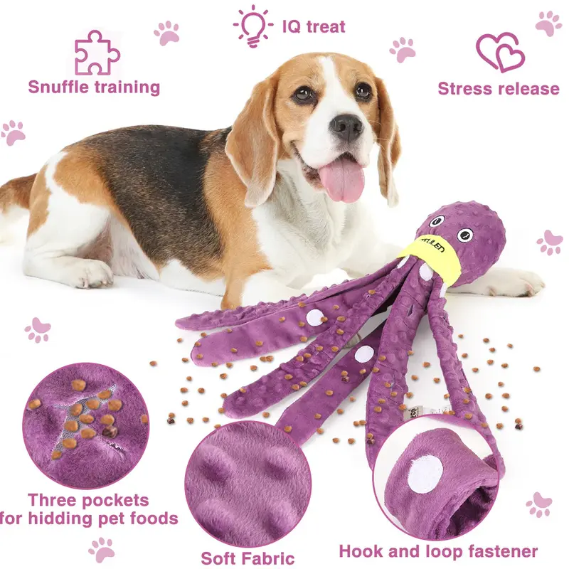 Dog Snuffle Toy Dog Plush Octopus Toys, Dog Puzzle Games Interactive Puppy Toys Chew Toys Slow Feeding Games | Color: Purple