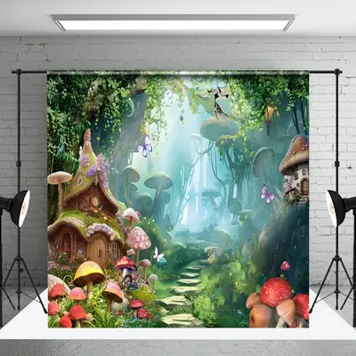 Forest Path Mushroom Leaves Spring Photo Backdrop - Aperturee