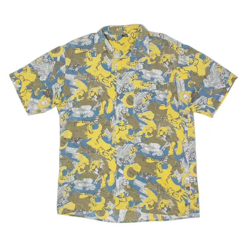 EURO CLUB 20 Hercules Mens Shirt Yellow Viscose 90s Crazy Pattern L