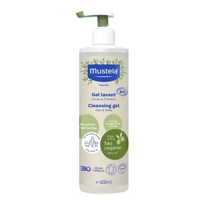 Mustela Gel Doccia Detergente all'Olio d'Oliva Biologico per Capelli e Corpo Tutti i Tipi di Pelle formato 400 ml