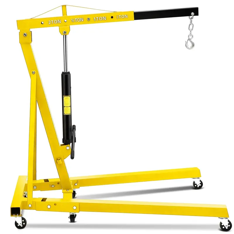 Garvee Engine Hoist, 2 Ton Hydraulic Crane, 4400LB Capacity, Collapsible Frame, 360° Swivel Casters, Adjustable Boom, for Ga...