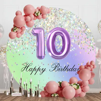 Glitter Sequin Round Happy 10th Birthday Backdrop - Aperturee