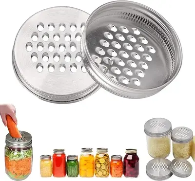 70/86mm Grater - Shredder Stainless Steel Lid for Mason, Wide Mouth Mason Jar Lidsjars, Mason Jar Shaker Lids, Versatile Stai...