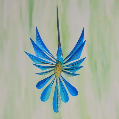 NOVICA Blue Hummingbird Wood Sculpture