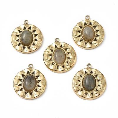 PVD Vacuum Plating 201 Stainless Steel Natural Labradorite Pendants