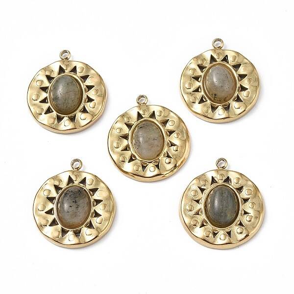 PVD Vacuum Plating 201 Stainless Steel Natural Labradorite Pendants