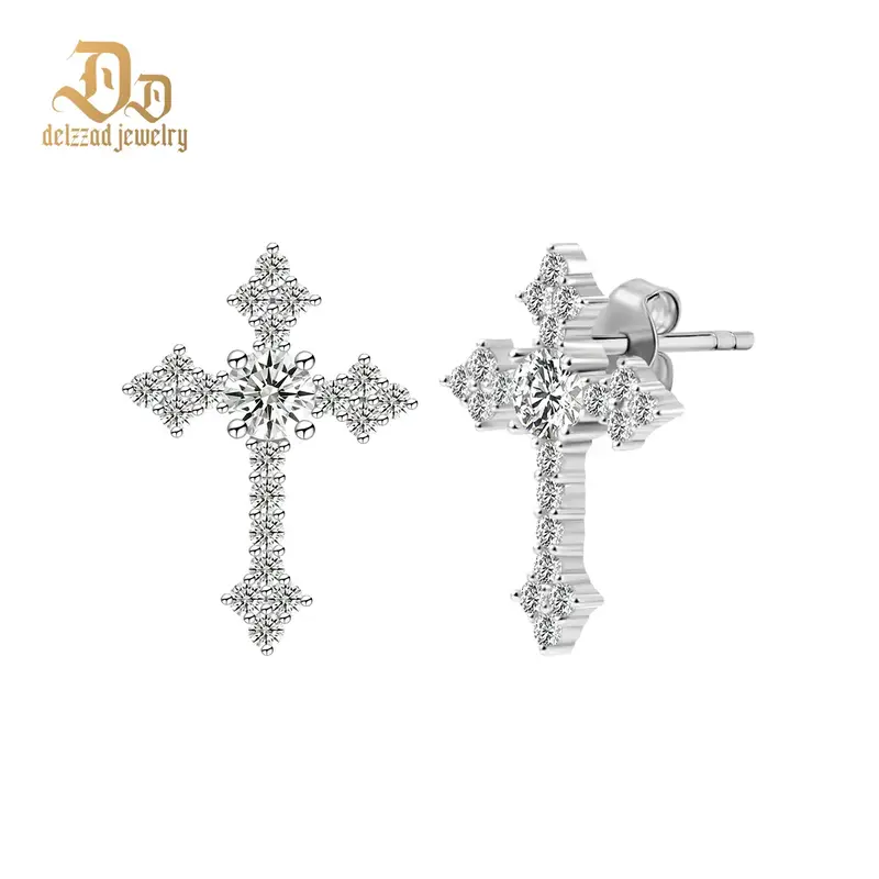 Delzzad Cross Prong Lab-Created Moissanite Stud Earring S925 Sterling Silver Moissanite Jewelry Perfect Birthday Mother’s D...