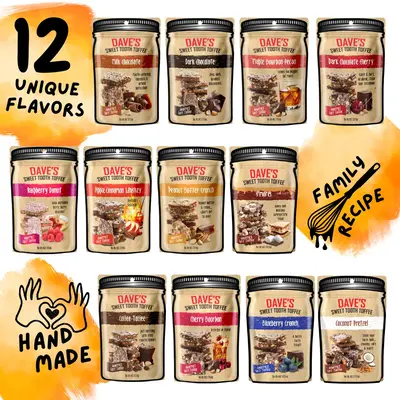 Ultimate Toffee Bundle - Dave's Sweet Tooth Chocolate Almond Toffee, Sweets & Snacks, 12 Assorted flavors