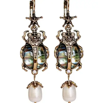 Earrings Beetle Bug Scarab Vintage Halloween Whimsical Jewelry Drop Dangle Earrings for Women with Unique Beetle Design and A...