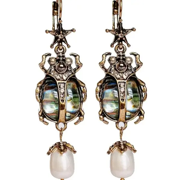 Earrings Beetle Bug Scarab Vintage Halloween Whimsical Jewelry Drop Dangle Earrings for Women with Unique Beetle Design and A...