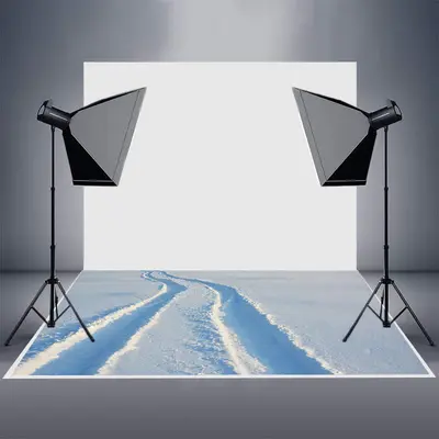 Winter White Snowfield Wheel Tracks Rubber Floor Mat - Aperturee