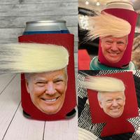 Can cooler Funny beer coolers Keep your drink cold Trump gift Cup holder with physical hair Novelty Koozies drinkware gifts