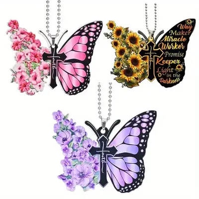 Butterfly & Cross Design Car Hanging Ornament, Car Rearview Mirror Hanging Decoration, Car Interior Decoration Accessories fo...