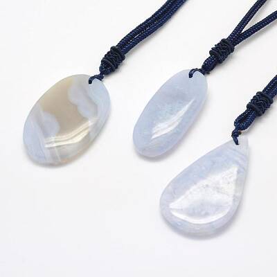 Natural Blue Lace Agate Pendant Necklaces