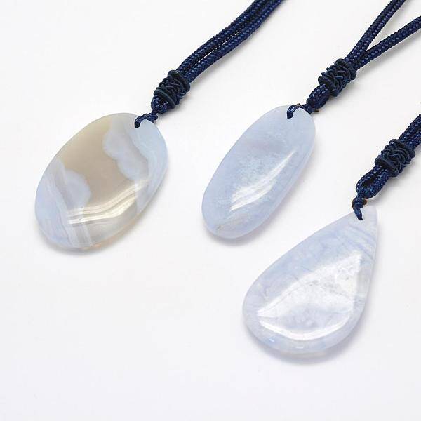 Natural Blue Lace Agate Pendant Necklaces