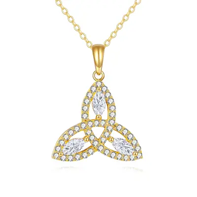 14K Gold Marquise Moissanite Celtic Knot Pendant Necklace