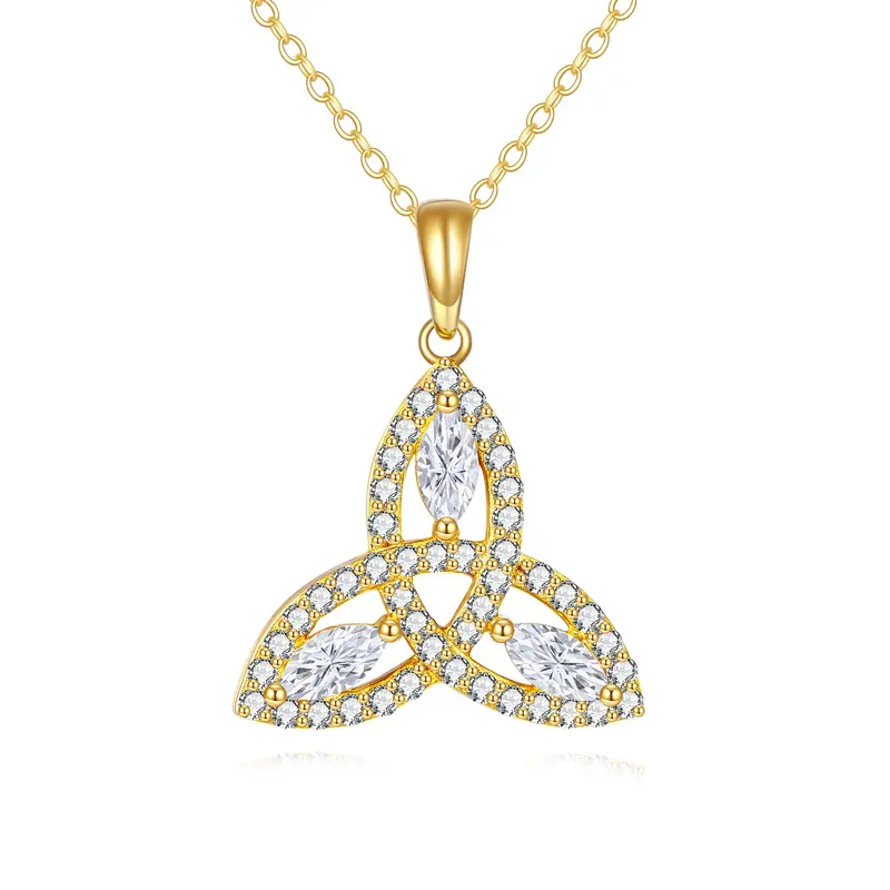 14K Gold Marquise Moissanite Celtic Knot Pendant Necklace