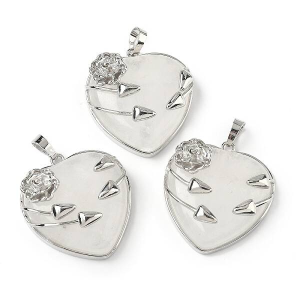 Natural Quartz Crystal Heart Pendants