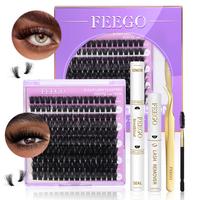 FEEGO 200D Lash Extensions Kit D Curl 10-20mm Thick Eyelashs Waterproof Individual Lashes with Bond Seal Remover - Makeup Cos...