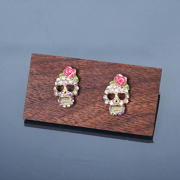 Luxury Rose Skull Stud Earrings