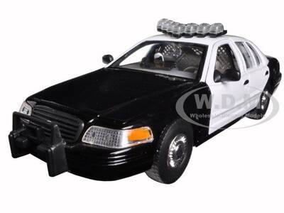 1999 Ford Crown Victoria Unmarked Police Car Black/White In Display Case with Light Bar and Push Bar 1/24 Diecast Model Car b...