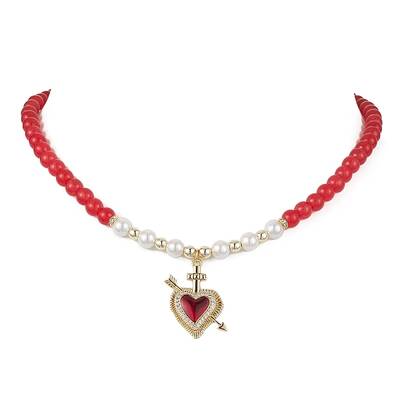 Heart Brass Cubic Zirconia Pendant Necklace