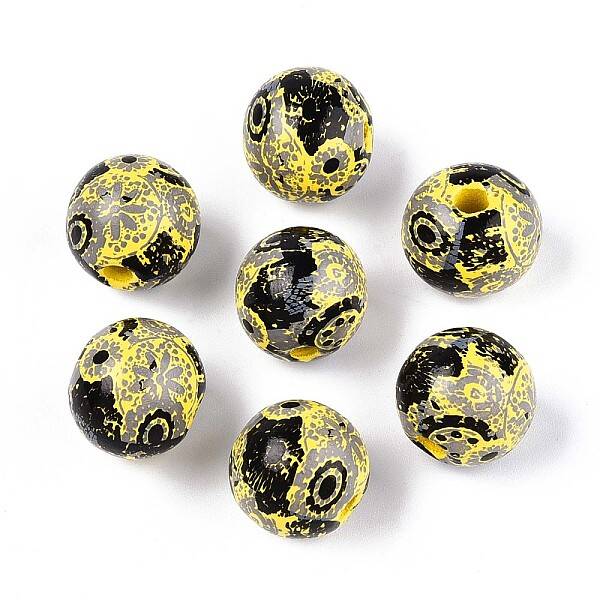Bohemian Style Printed Schima Wood Beads