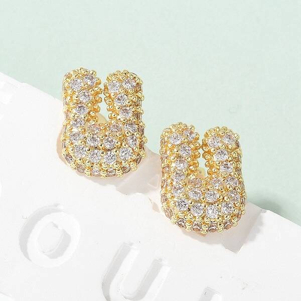 Brass Micro Pave Cubic Zirconia Stud Earrings