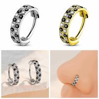 Oufer Checkered Nose Ring Double Row CZ Hinged Nose Hoop 20G 316L Stainless Steel Fashionable Daily Wear for Women