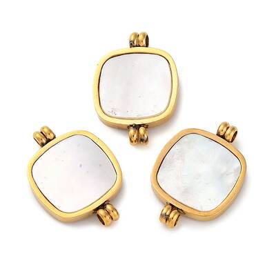 Ion Plating(IP) 304 Stainless Steel Pave Natural Shell Connector Charms