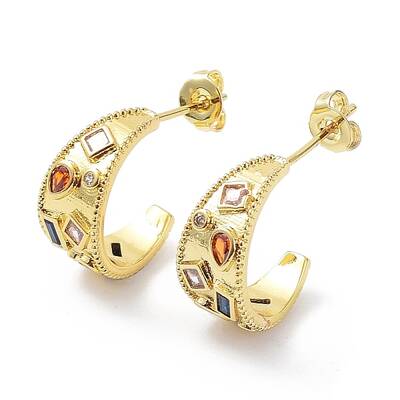 Colorful Cubic Zirconia Crescent Moon Stud Earrings