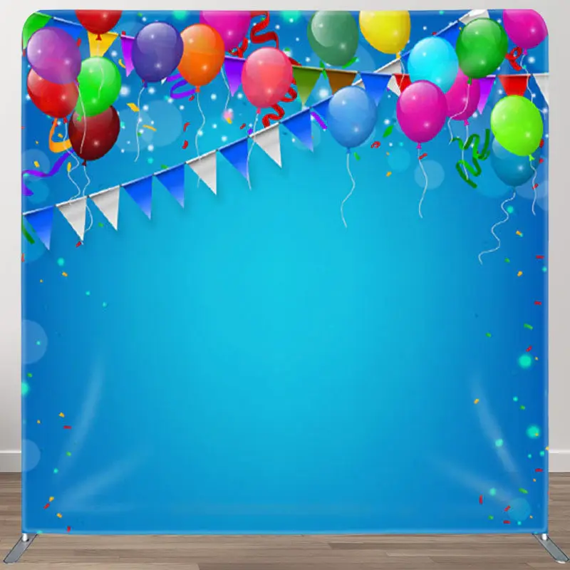 Aperturee Balloons Pure Blue Happy Birthday Square Backdrop - Aperturee