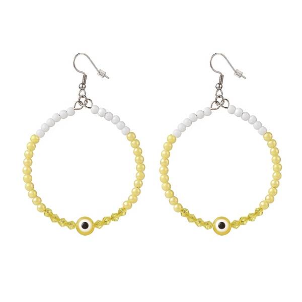Resin Evil Eye & Acrylic Beaded Big Ring Dangle Earrings