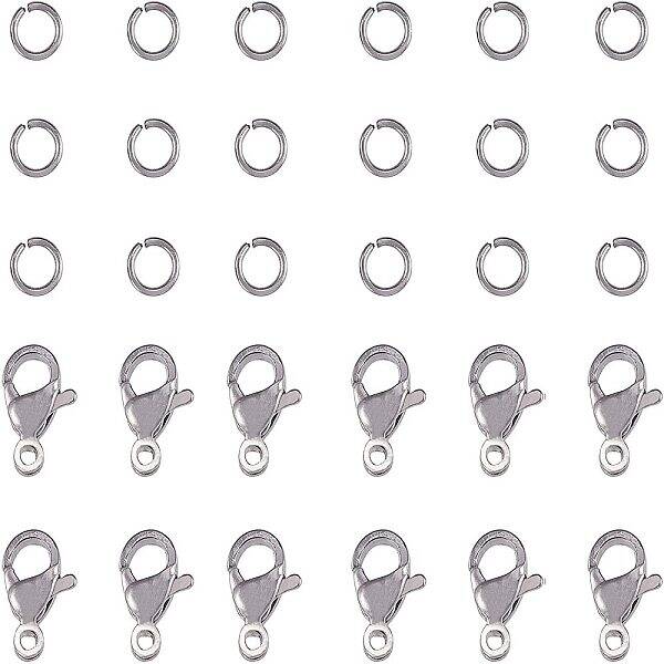 304 Stainless Steel Lobster Claw Clasps and Jump Rings