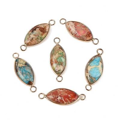 Brass Pave Natural Imperial Jasper Connector Charms