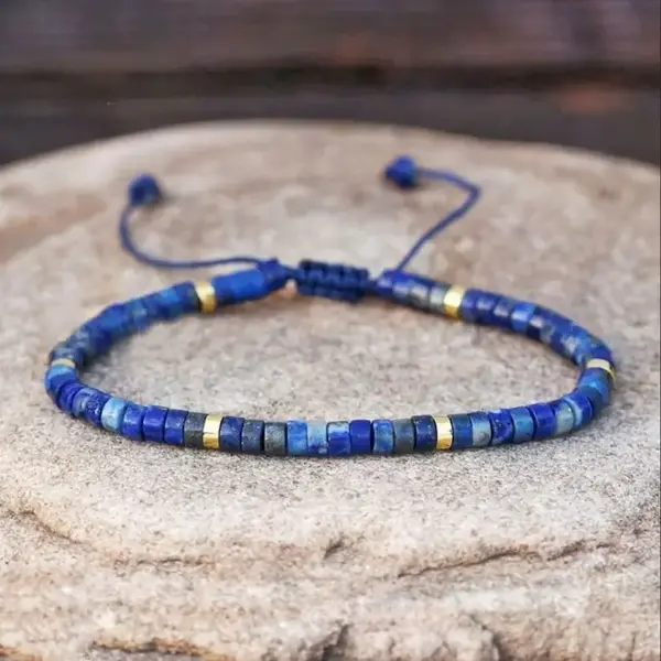 Natural Lapis Lazuli 4mm Tibetan Beads Power Blue Gemstone Healing Reiki Crystal Women Men Minimalist Bracelet