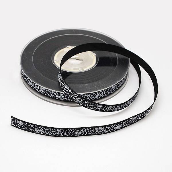 Halloween Ornaments Spider Web Pattern Printed Grosgrain Ribbons