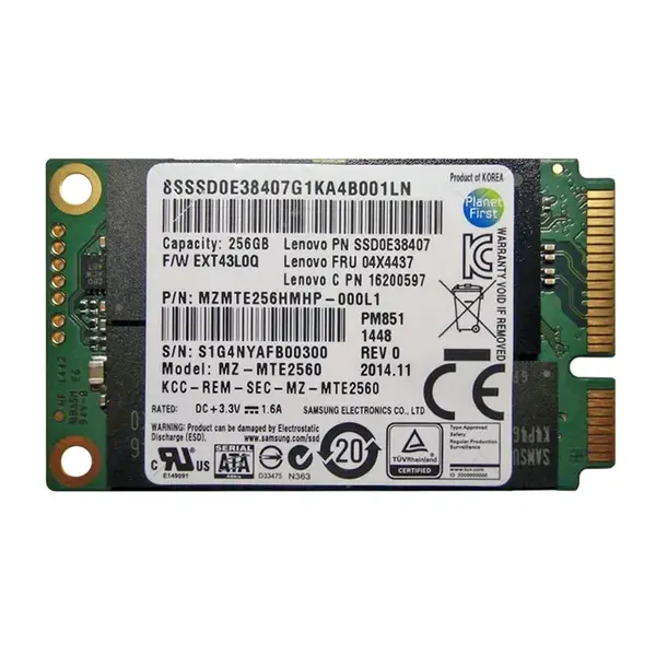 MZ-MTE2560 Samsung PM851 Series 256GB Triple-Level-Cell SATA 6Gb/s mSATA 1.8-Inch Solid State Drive