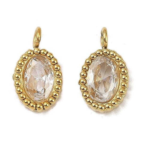 304 Stainless Steel Micro Pave Cubic Zirconia Charms