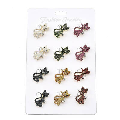 12Pcs 6 Colors Cat Baking Painted Alloy Rhinestone Brooches for Backpack Clothes