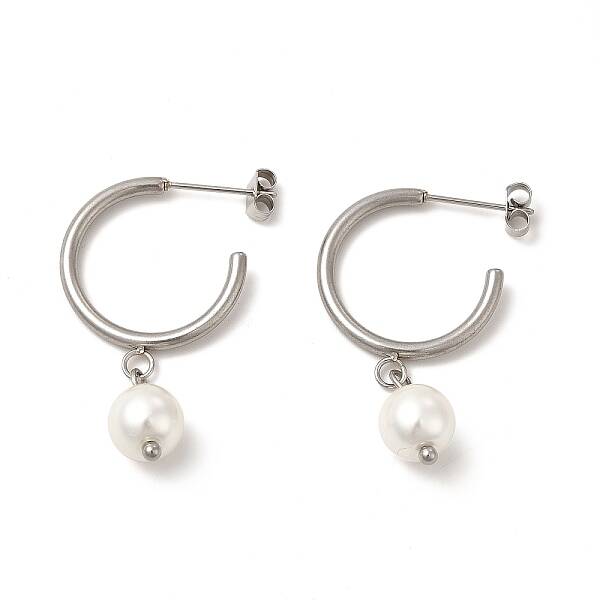 Glass Pearl Beaded Dangle Stud Earrings