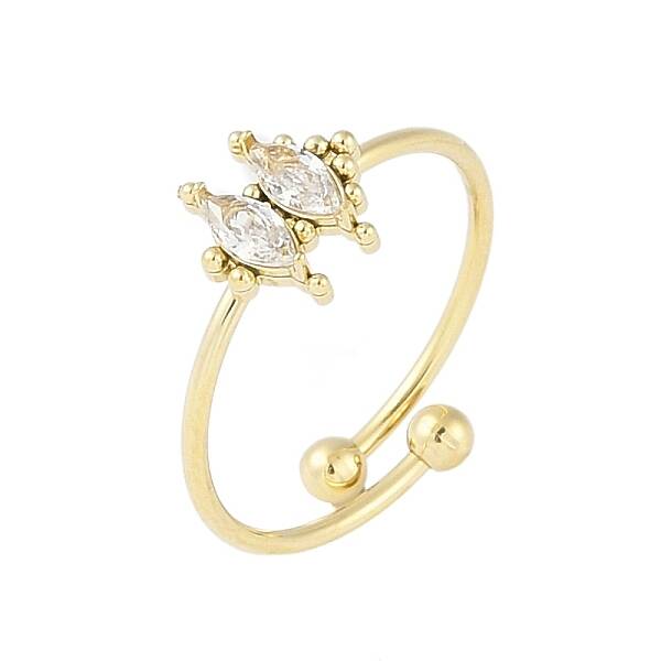 304 Stainless Steel Micro Pave Clear Cubic Zirconia Open Cuff Rings for Women