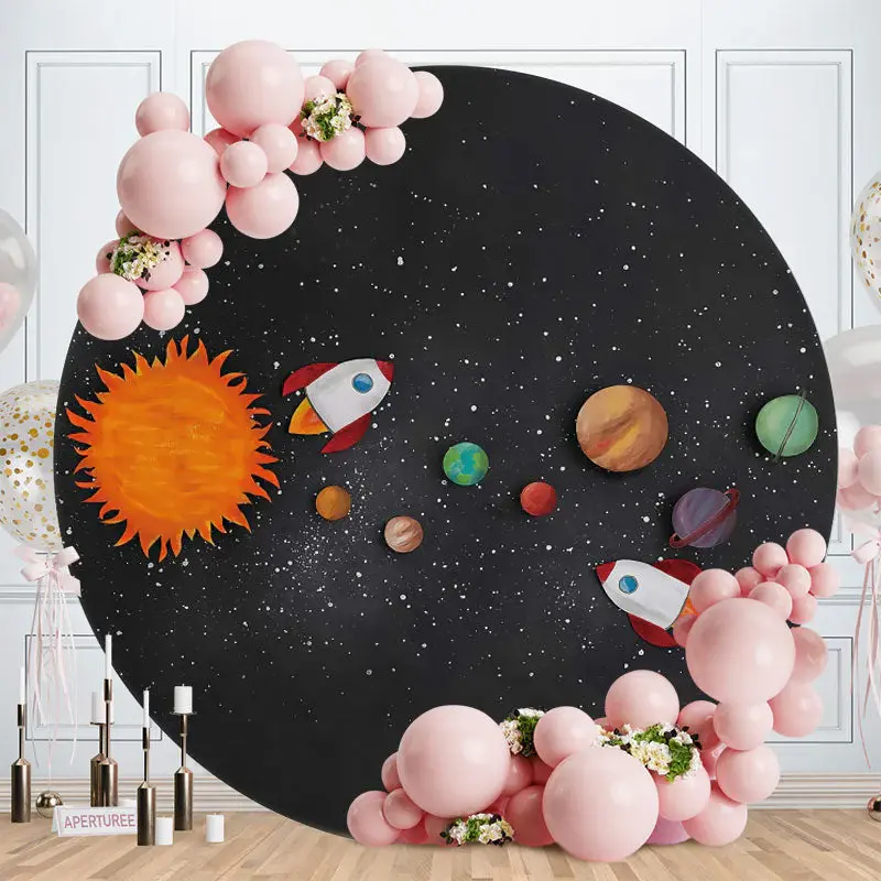 Rocket And Universe Round Birthday Backdrop For Boy - Aperturee
