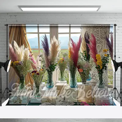 Feather Flower Vase Window Scene Spring Backdrop - Aperturee