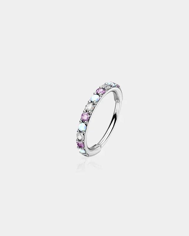 Alternating Opal and CZ Segment Nose Ring - Purple / 6mm