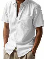 Men's Linen Shirt, Regular Fit Casual Short Sleeve Button Down Shirt for Summer, Fashion Men's Top for Beach Vacation, Menswe...