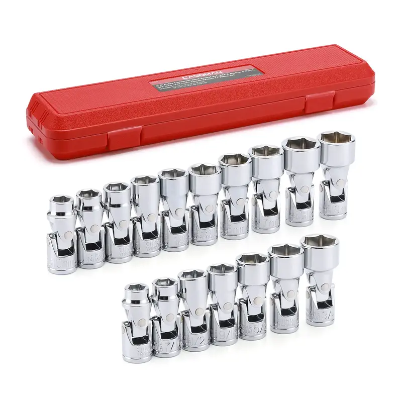 CASOMAN 17PCS 3/8 Drive Universal Flex Socket Set, SAE&Metric, 3/8 to 3/4, 10mm to 19mm, 6-Point, CR-V, Swivel Head, 36...