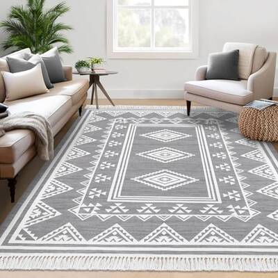 Garvee Boho Washable Area Rug, Non-Slip Moroccan Tribal Carpet with Tassels, Stain-Resistant Farmhouse Geometric Floor Cover,...