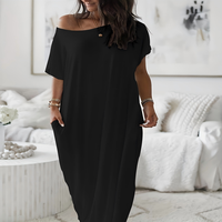 Women's Solid Color Batwing Sleeve Lounge Dress, Casual Elegant Comfy Short Sleeve Nightdress for Daily Wear, Ladies Sleepwea...